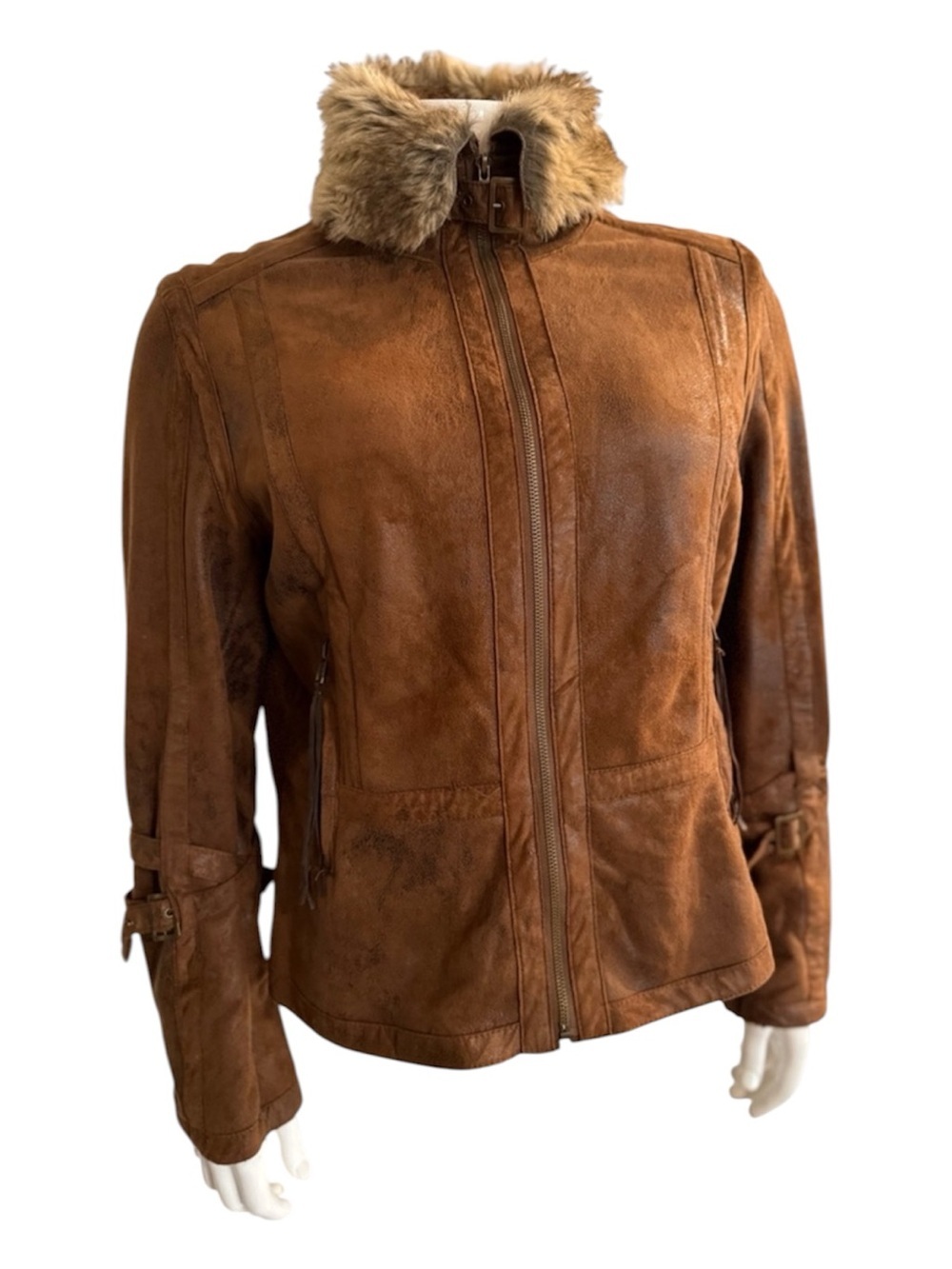 MONTANACO Boutique Women's Faux-Suede Brown Jacket with Fur Collar - XL
